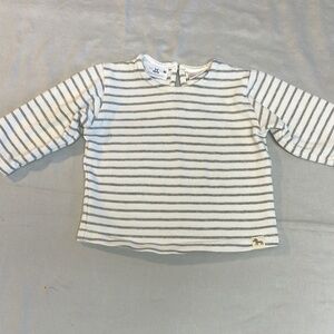 Zara White and Gray Long Sleeve Tee Relaxed Fit